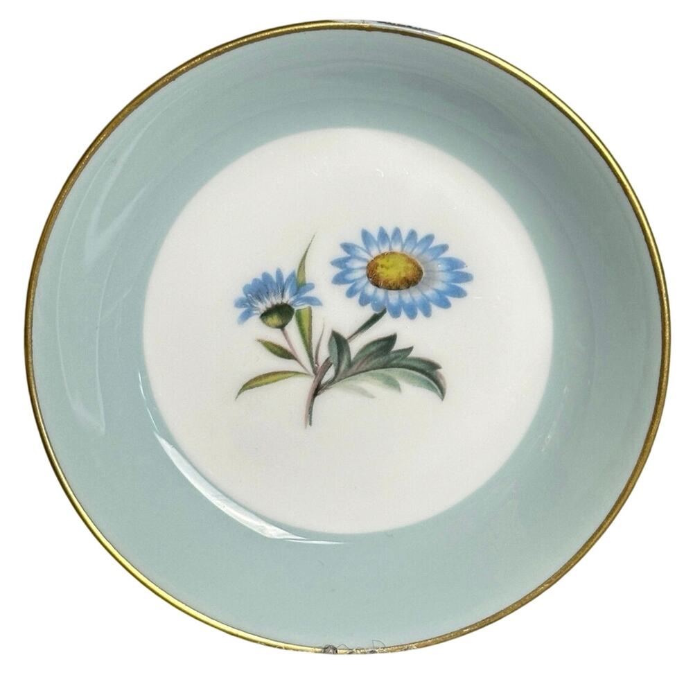 Vintage Royal Worcester England floral pin dish trinket ring dish celadon blue